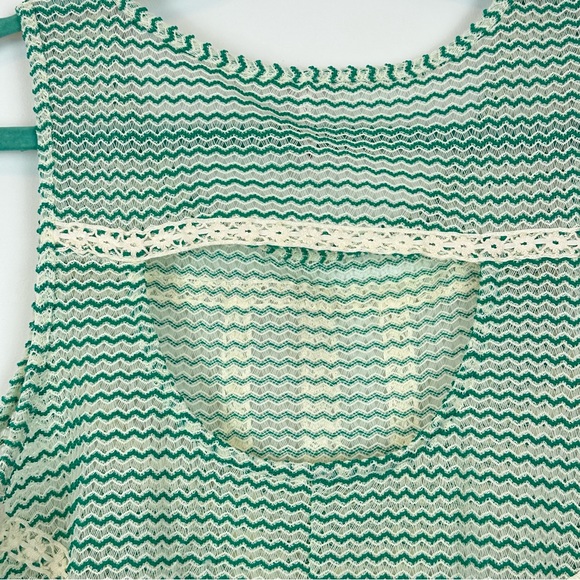 Free People Semi Sheer Crochet Turquoise Ivory Cut Out Peplum Boho Top M - Picture 9 of 13